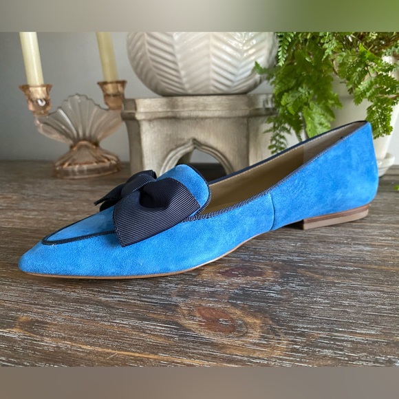 Ann Taylor Pretty Blue Suede Ziggy Bow Flats Slip On Shoes Leather Womens 9 - Picture 7 of 13